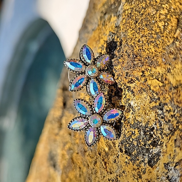 Heidi Daus Aurora Borealis Crystal Flower Earrings - Picture 2 of 6